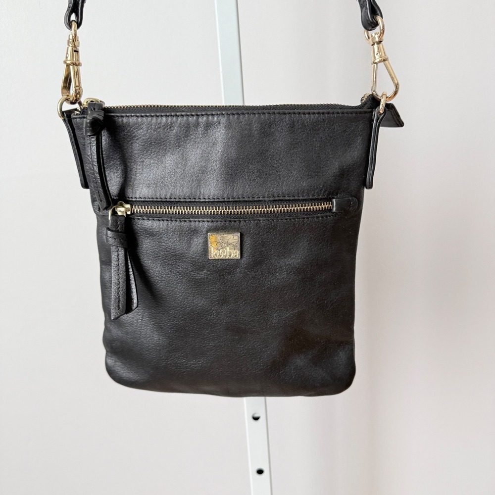 Kooba Small Black Leather Crossbody Bag Gold Hardware Adjustable Strap Purse